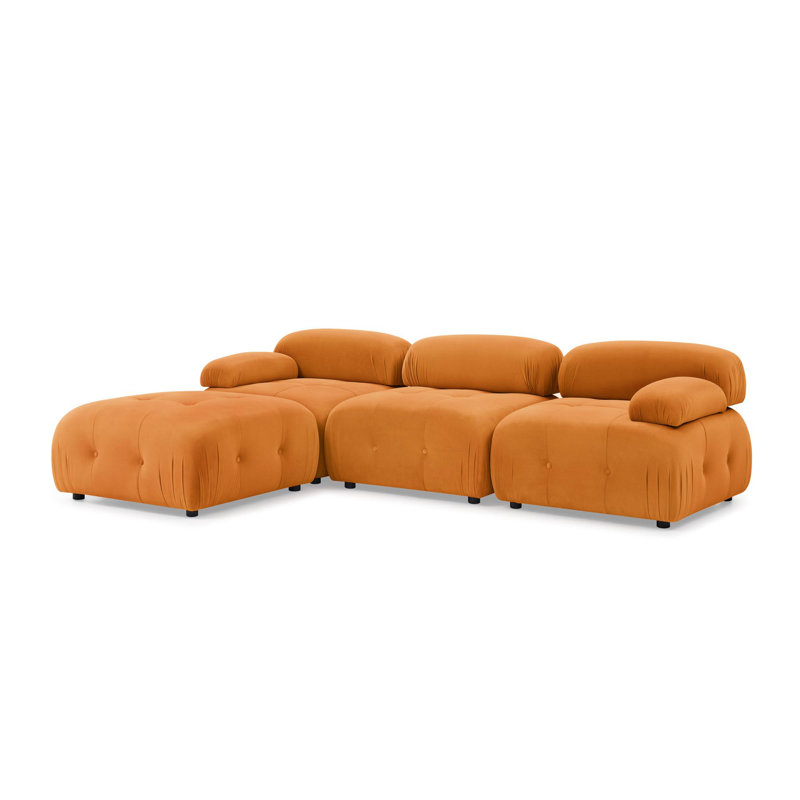 Modular Sectional Sofa, Button Tufted Designed and DIY Combination,L Shaped Couch with Reversible Ottoman, Ivory Teddy Fabric