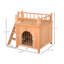 Maison pour chat à 2 niveaux en bois, abri pour chien avec porte grillagée et balcon verrouillable, bois naturel