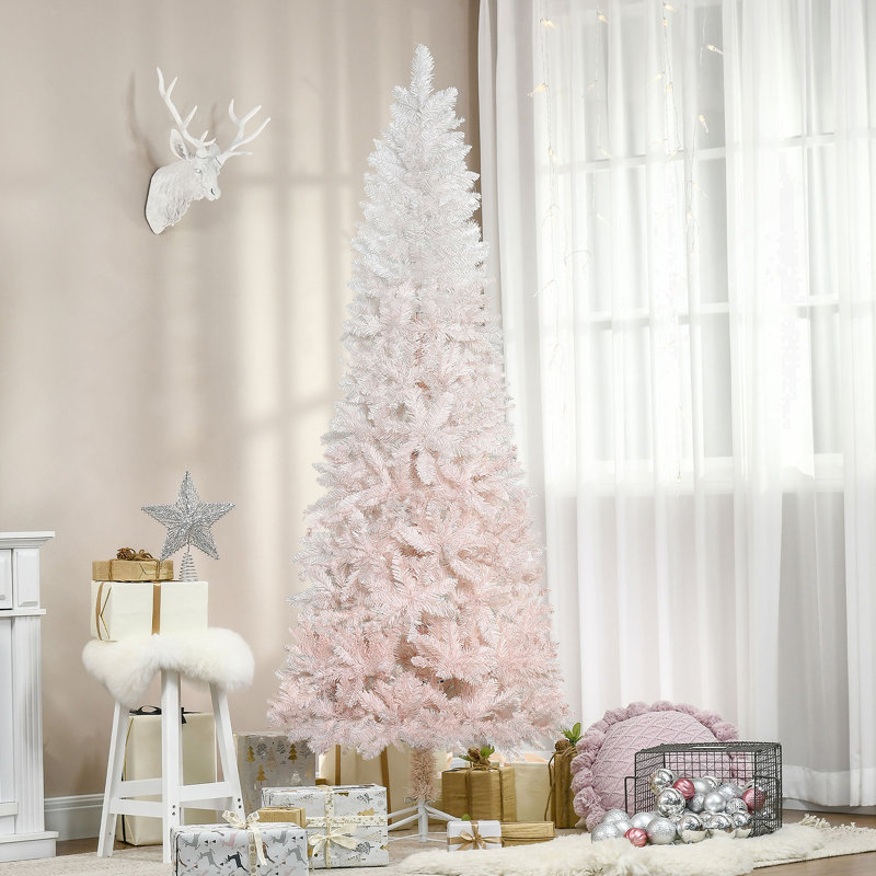 Arbre de Noël artificiel régulier (double) avec aiguilles roses, Non, H 5,9 pi, Rose