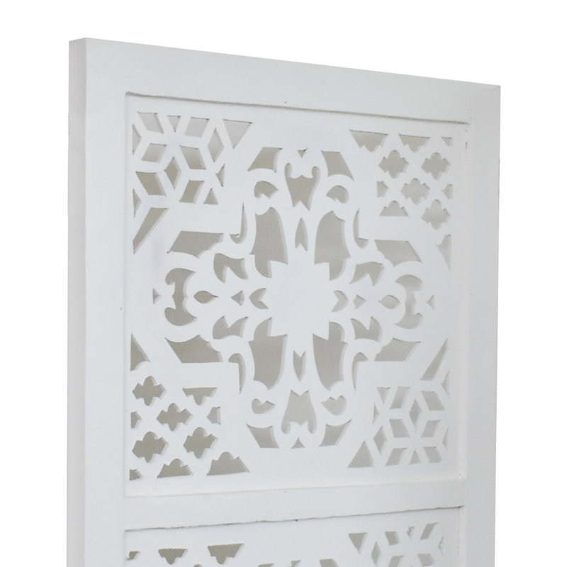 Cloison 3 panneaux en bois massif Goddard, Blanc