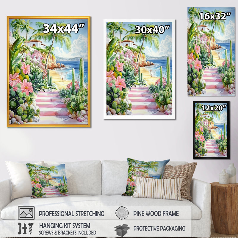 Reproduction d'art sur toile, "mexicain Beach Scene In Tulum II" - Mexique, 20" H x 12" W, Floater Framed Print without Mat
