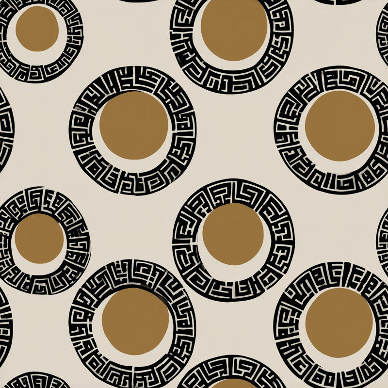 Papier peint grec à motif géométrique cercles géométriques noir et brun clair, Peel and Stick