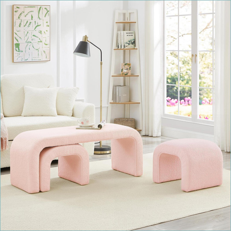 Ensemble de 3 repose-pieds en forme de U avec repose-pieds pour le salon de la chambre à coucher, 44 + 16,5 pouces | Ourson rose