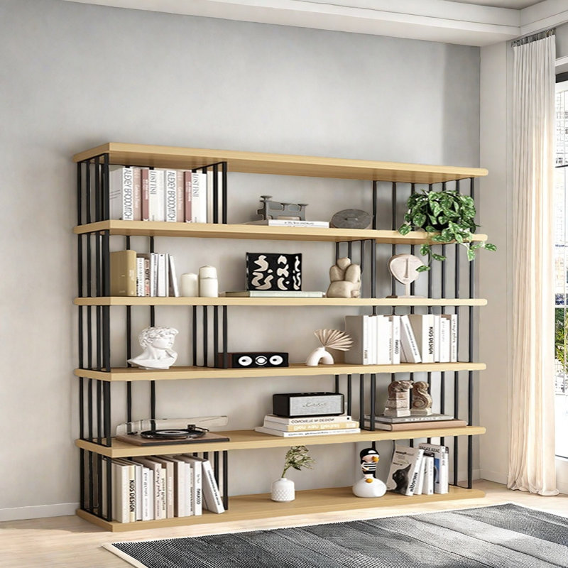 Bibliothèque classique de style rangement, (5 tablettes) H 75,9 po x l 78,7 po x P 13,7 po, Bois robuste / noir