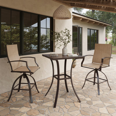Patio Bar Dining Set With Square Bar Table And Armrest Bar Height Chairs (Set Of 3)