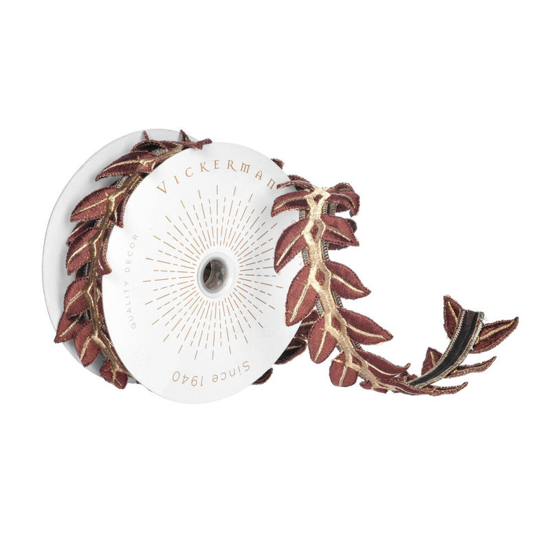 Ruban de Noël filé de 2,5 po x 5 verges Vickerman., Brun