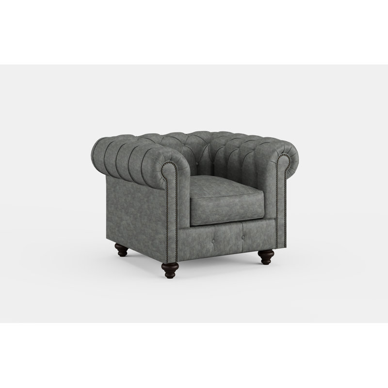 Chesterfield Chair 1 Seater Textured Luxe Velvet, Silver