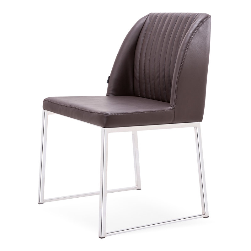 Dejonae 18.5'' H Leatherette Upholstered Side Chair, Brown/Chrome