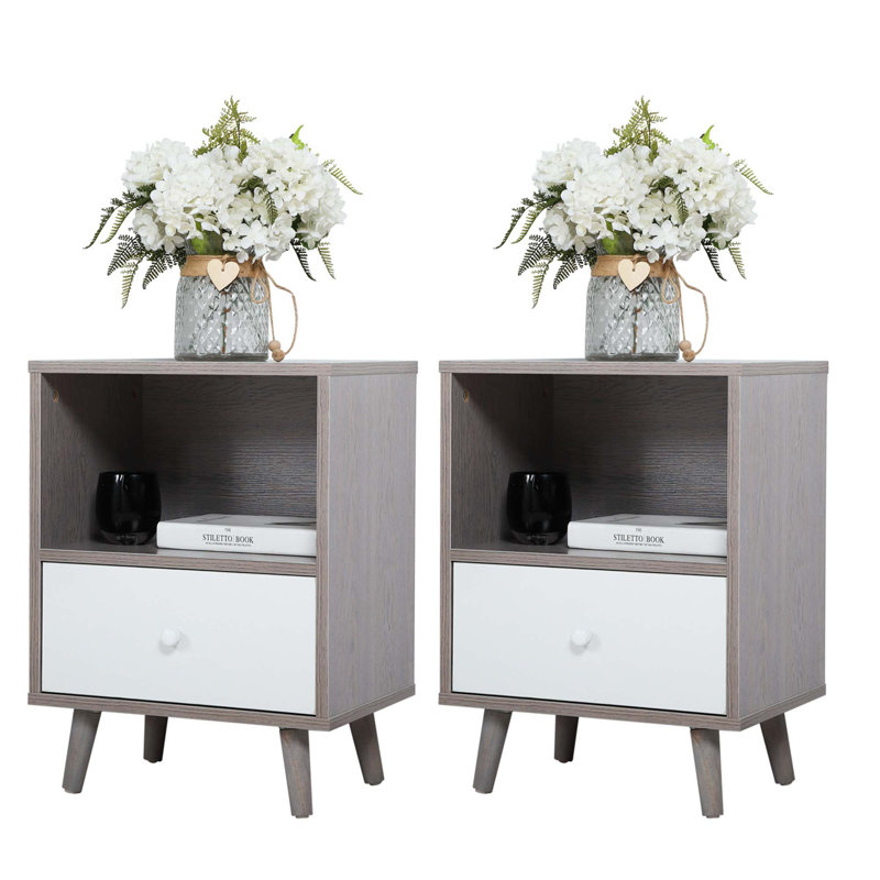 Ensemble de 2 tables de chevet avec compartiment de rangement et tiroir