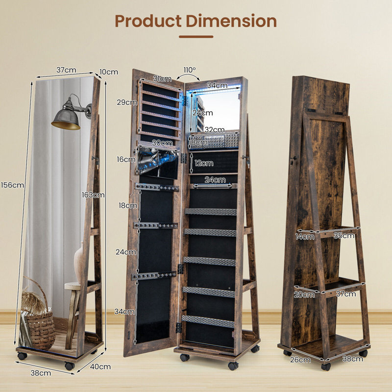 Arafa Freestanding Jewelry Armoire, Dark Brown