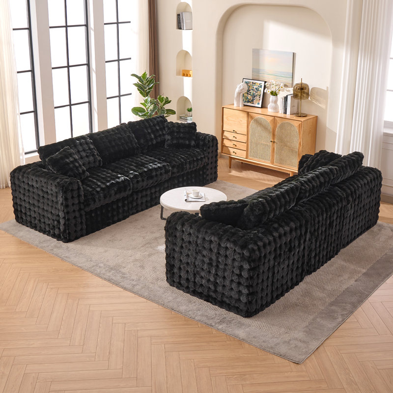 Canapé modulaire 6 pièces à compression modulaire, Similifourrure noire