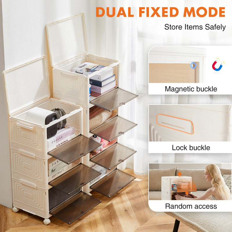 Stackable Plastic Storage Bins,with Lid,Magnetic Doors ,LockableWheels
