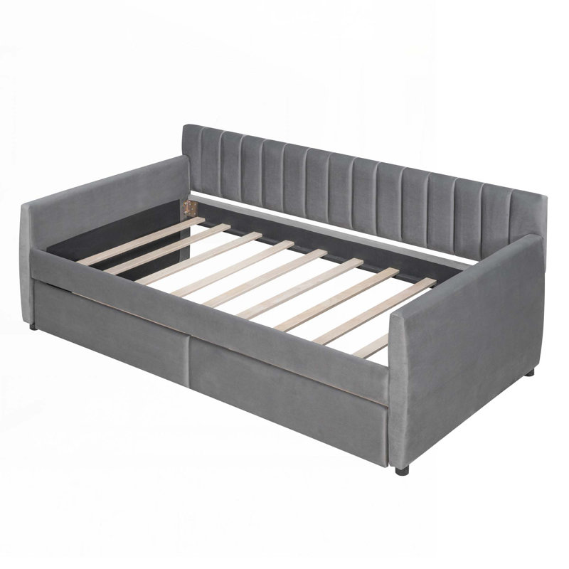 Upholstered daybed with Drawers, Gray
