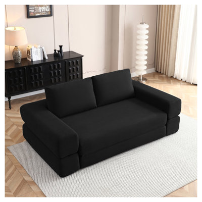 Canapé-lit convertible en velours côtelé de 206 cm (81 po), canapé de sol pliant 3 en 1 avec coussins, causeuse-lit noire pour salon et chambre à coucher