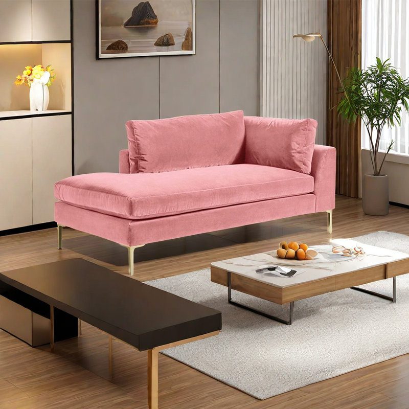 Fauteuil inclinable à haute élasticité en velours léger de style luxueux, Accoudoir à droite (vu de face), Rose