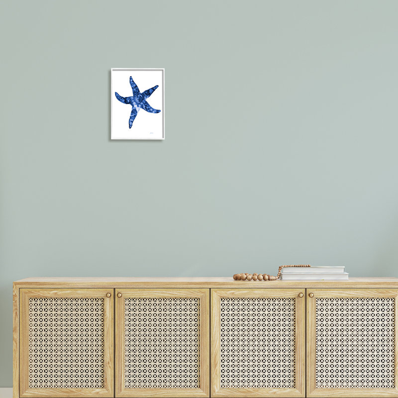 Décontracté, étoile de mer, plage, océan, H 14 po x l 11 po x P 1,5 po, Giclée encadrée blanc bord de mer