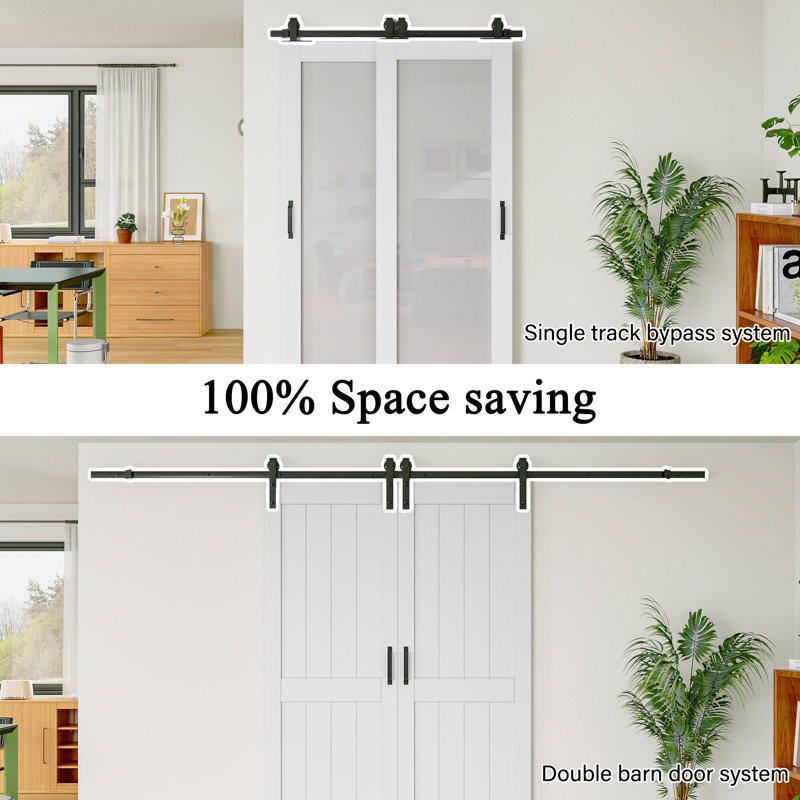 60 x 80 Bypass Barn Door-White Primed 1-Lite Frosted Glass Sliding Barn Door With Installation Hardware Kit/No Assembly Required