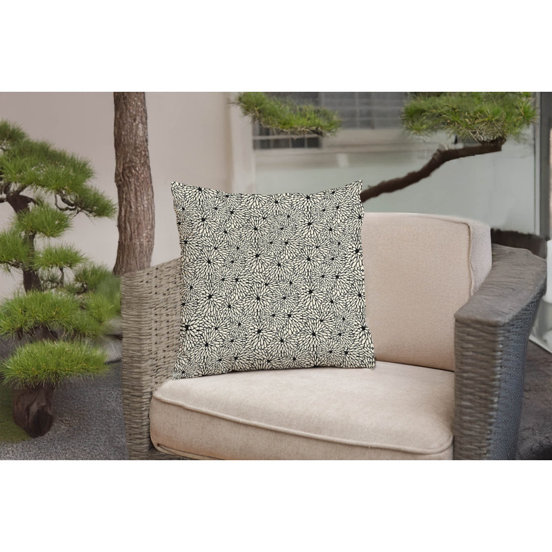 Coussin décoratif Chrysanthemum Bloom, Carré 16 po, Minuit floral gris anthracite