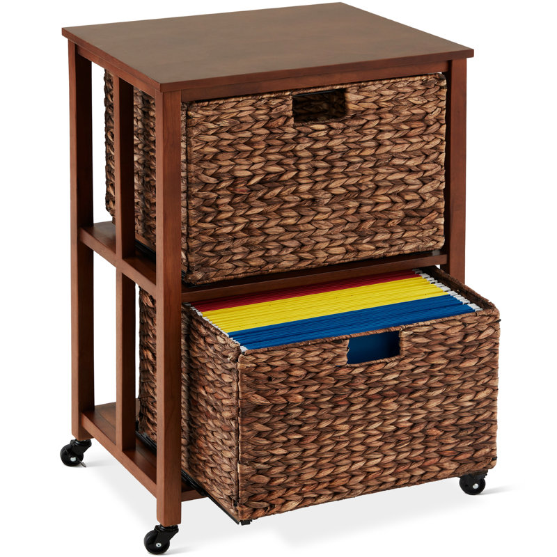 Grahame Vertical Rolling File Cabinet for Home, Office w/ Rubberwood Frame, Locking Caster Wheels, Brown