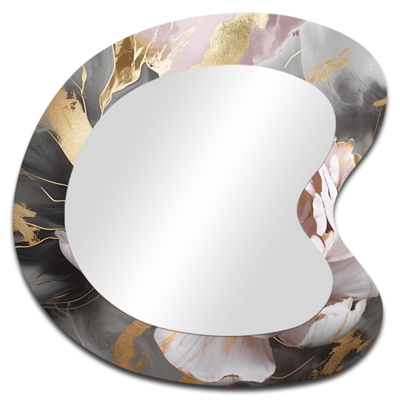 Marble Pink Gold Peony Flower IV - Abstract Marble Asymmetrical Shapes - Modern Large Wall Mirror, 27" x 27"
