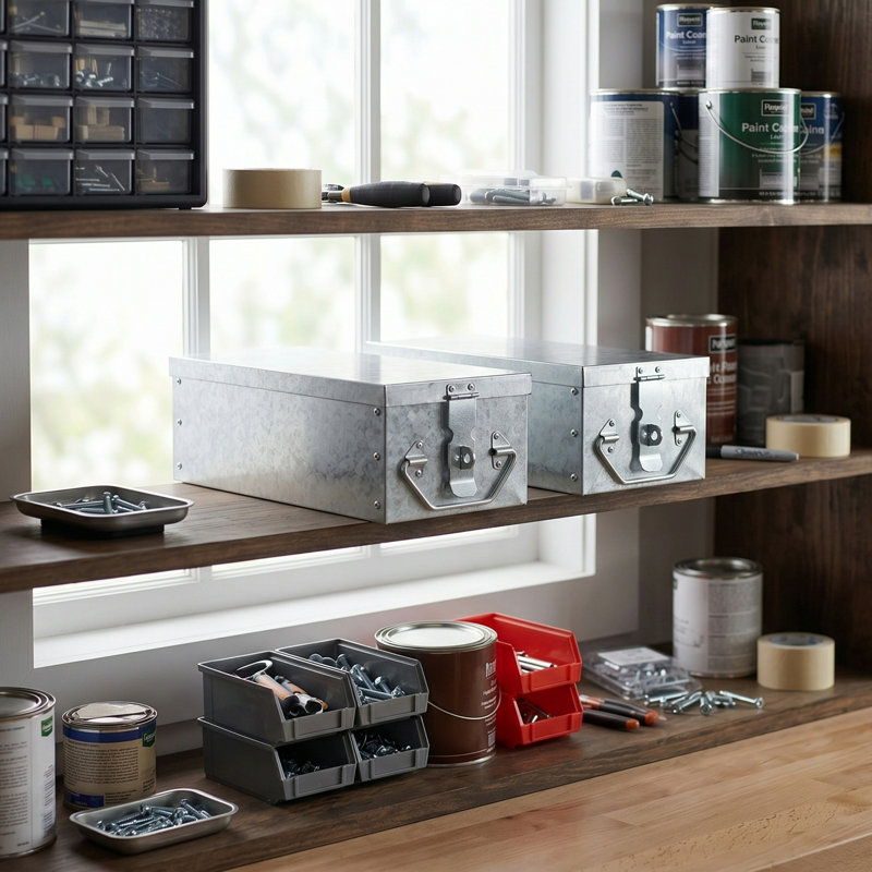 Stalwart Metal Boxes with Lid and Hinge Lock to Secure Valuables