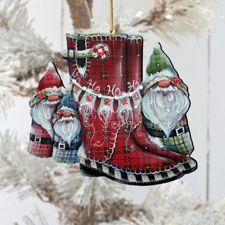 Designocracy Hello Christmas Boots Wooden Ornament by J. Mills