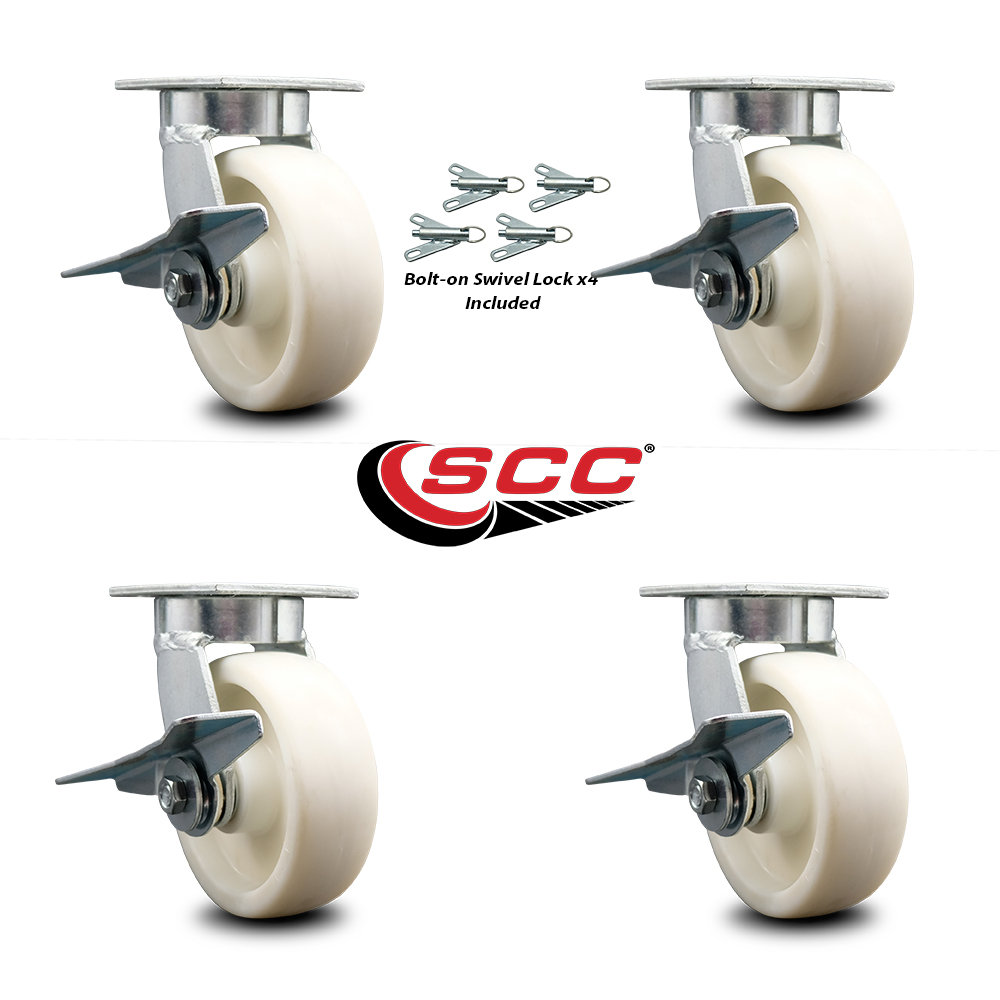 Service Caster 6 Inch Kingpinless Nylon Wheel Swivel Caster Set with ...