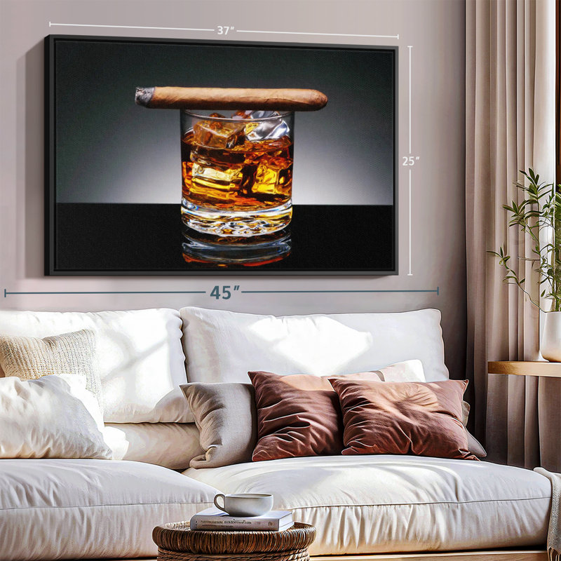 " Lit Cigar On Whiskey Canvas Print ", 25" H x 37" W