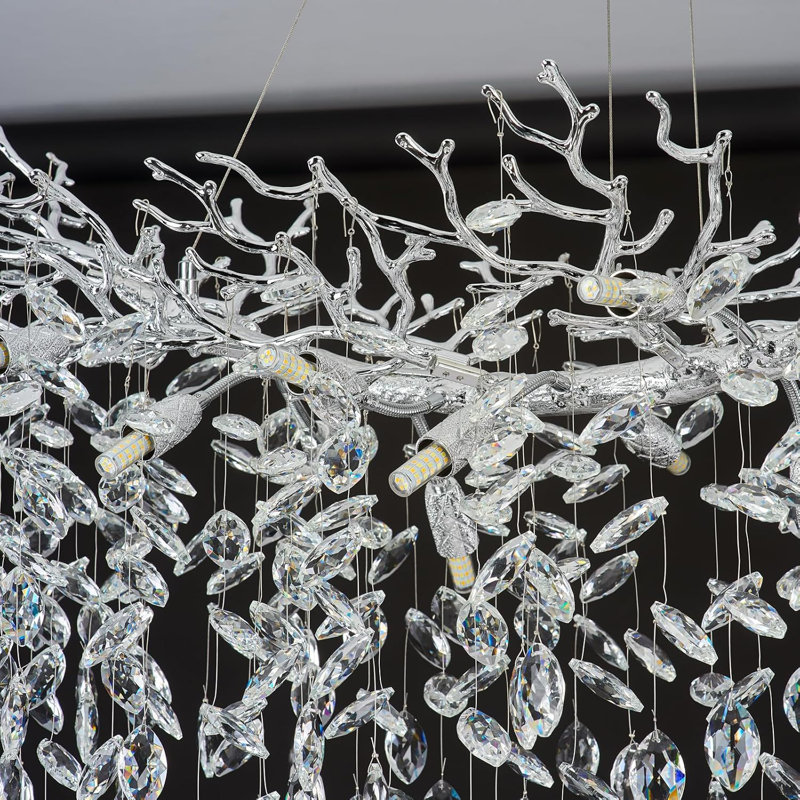 Lustre moderne en cristal K9, Argent argent, H 18,11 po x l 62,99 po x P 21,65 po