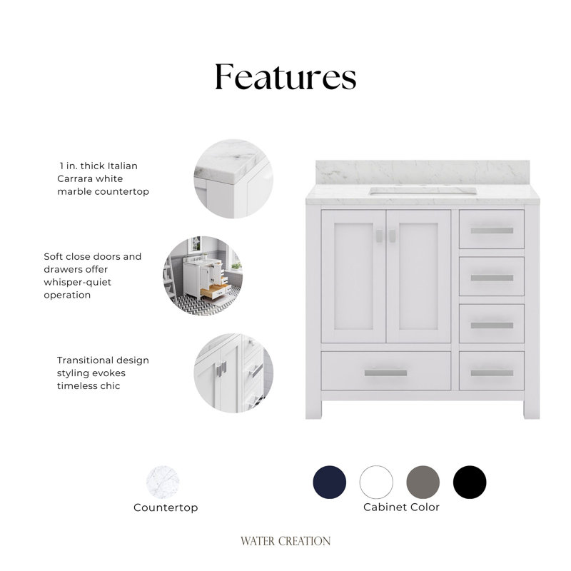 Steve 36'' W Single Vanity, Pure White