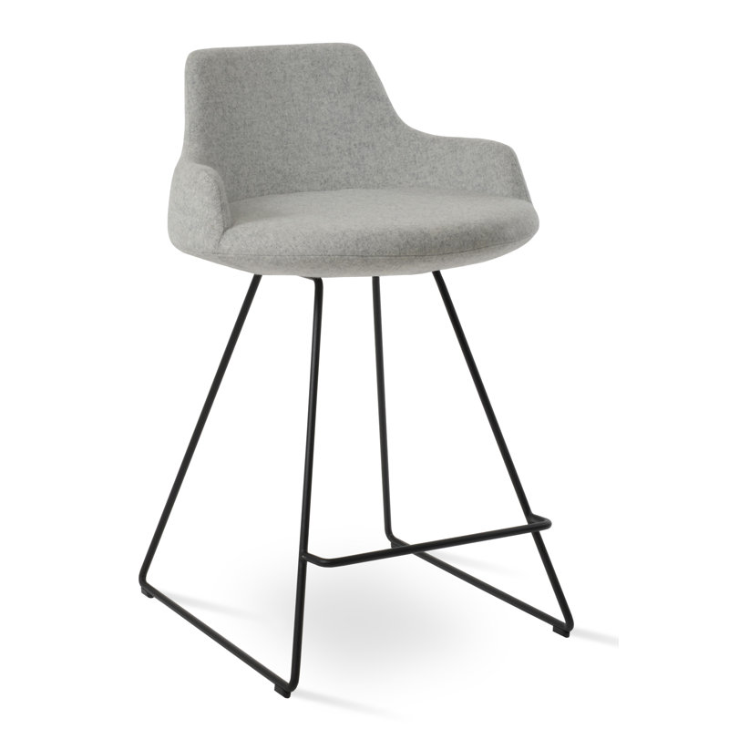 Dervish Wire Counter & Bar Stool, Bar Stool (29.5" Seat Height), Black, Silver Wool