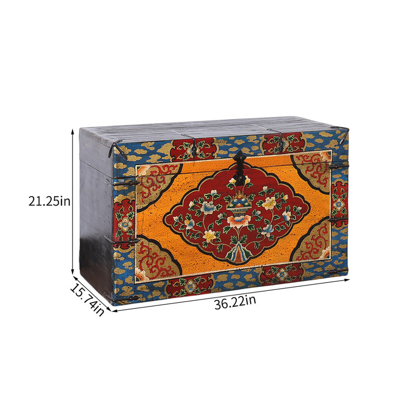 Large Retro Distressed Solid Wood Accent Trunk