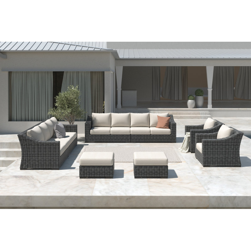 Eloisa 10-Person Wicker Patio Conversation Set with Cushions, Gray