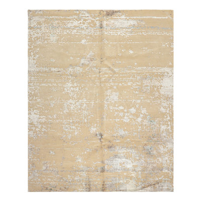 Tapis tibétain moderne ivoire et argent en laine, bambou et soie, noué à la main, 2,44 m x 3,02 m