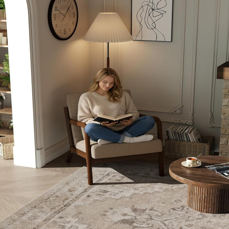 Ensemble de 2 chaises de lecture en velours côtelé de 5 mm de style Mid-Century avec structure en bois et coussin lombaire