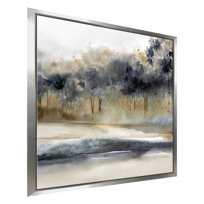 Silent River par Carol Robinson - Peinture, L 39,5 po x H 39,5 po, Encadrement argenté