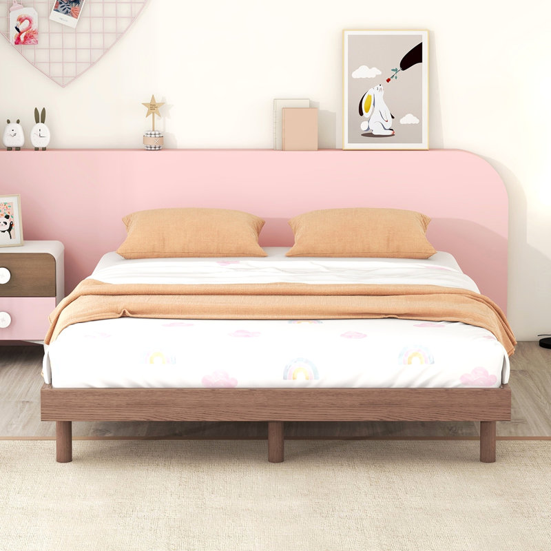 Base de lit plateforme flottante de conception moderne pour couleur blanc délavé, Lit double, Brun