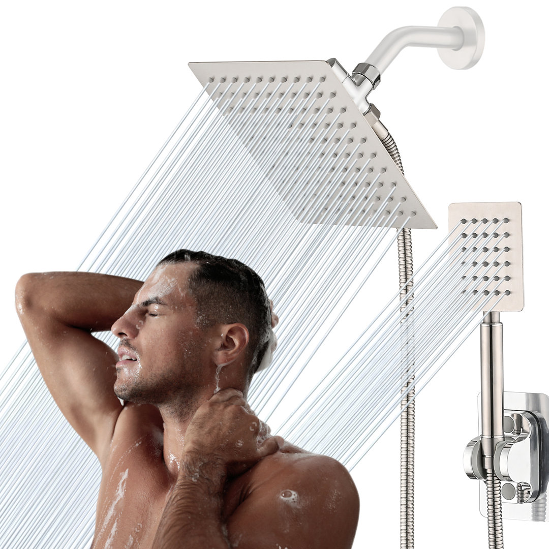 Rain Shower Head Combo with 72 inch Extra Long Flexible Hose & Smooth 3-Way Diverter Hskbath 