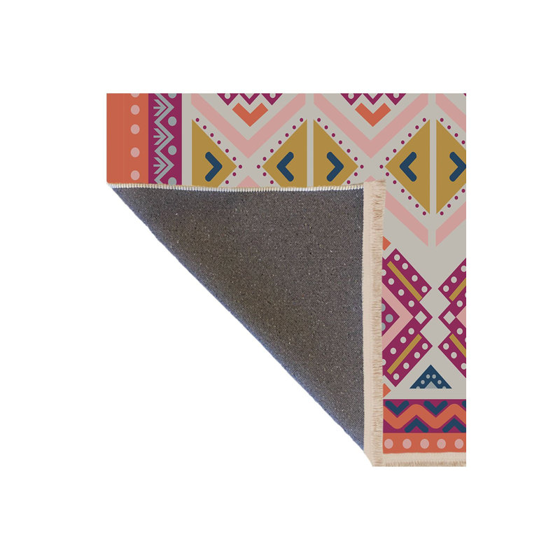 Tapis rose lavable à la machine à motif rétro multicolore, Sous-tapis rectangulaire de 3 pi 3 po x 4 pi 11 po