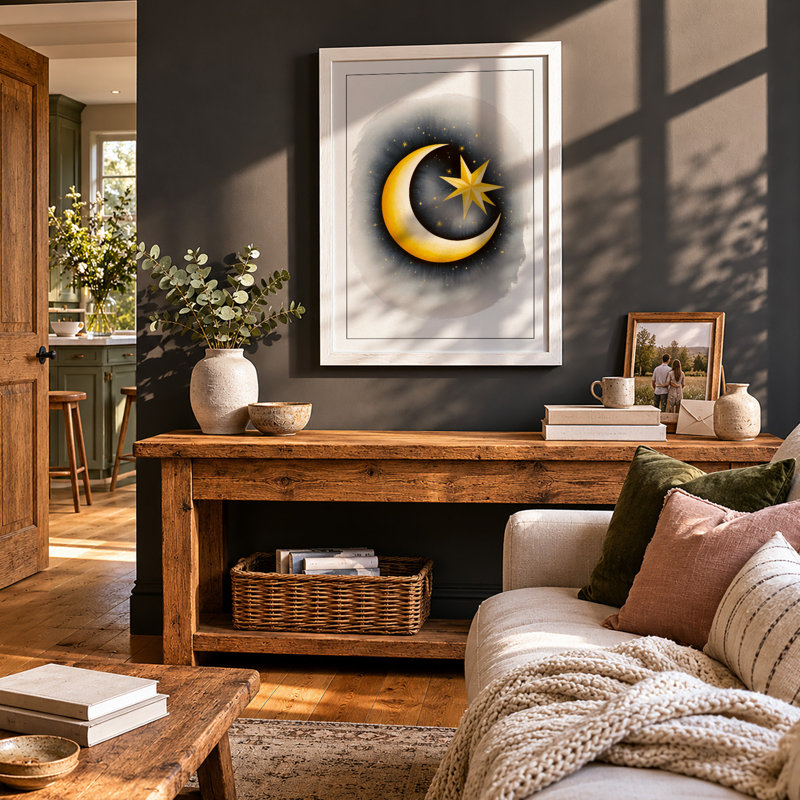 Moonlit Star Minimalist - Print, A4 - 29.7 x 21.0 cm, White