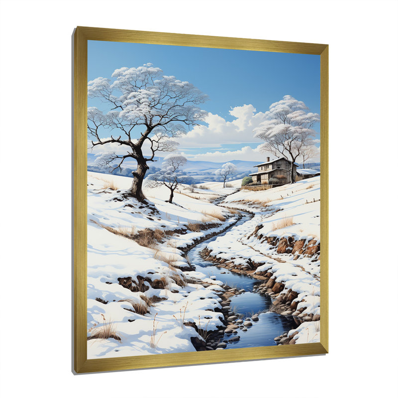 Snow Winters River Solitude I - impression, H 32 po x l 24 po x P 1 po, Encadrement doré