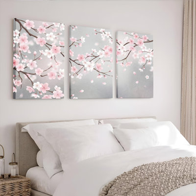 Ensemble de 3 tableaux muraux sur toile à motifs de fleurs de cerisier, pour salon, chambre et décoration intérieure.