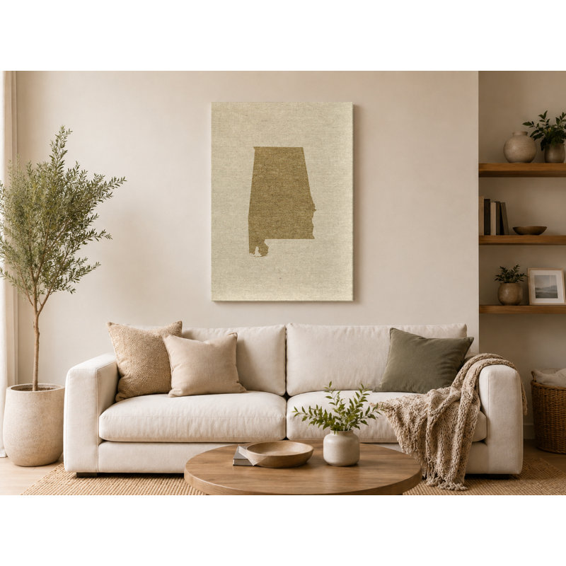 Alabama State Silhouette - Portrait, art mural sur toile, 11" W x 14" H