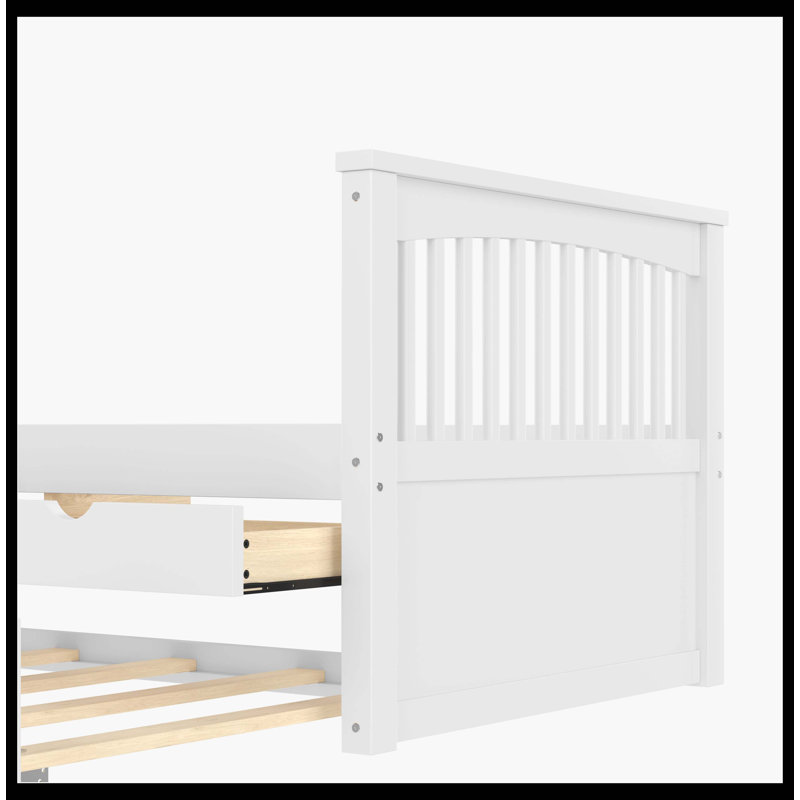Lit plateforme simple avec tiroirs et lit gigogne, lit de jour en bois massif, sans sommier, blanc