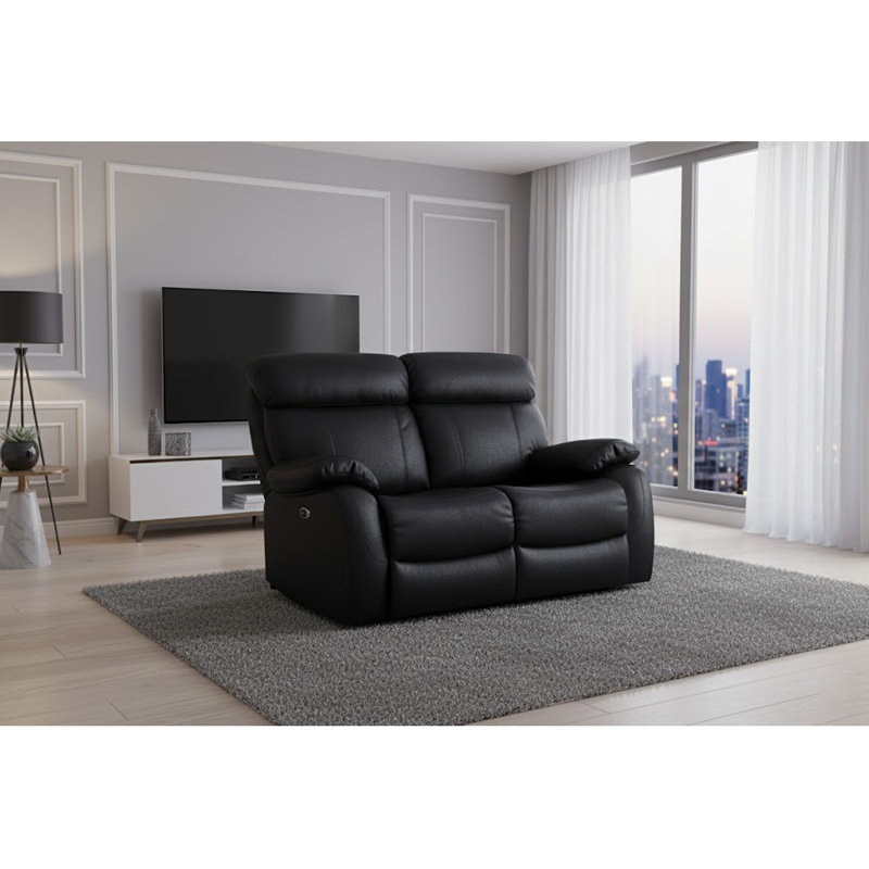 Avshalom 59.8" Vegan Leather Reclining Loveseat, Black Faux Leather