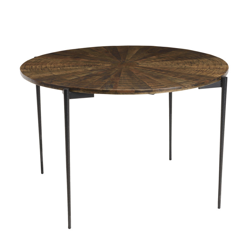 Grenville Round Solid Wood Top Metal Base Dining Table