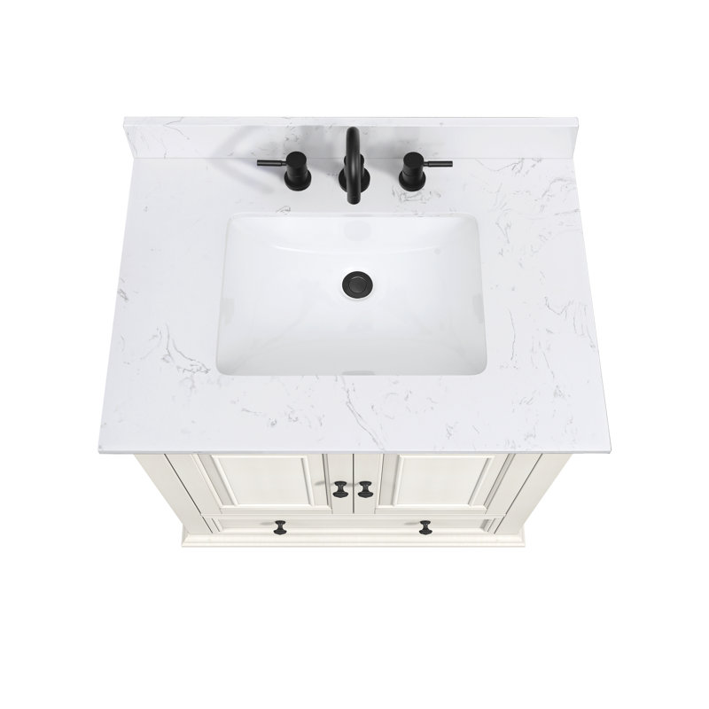 Thompson 31" Single Modern Bathroom Vanity Set, French White, Cala White