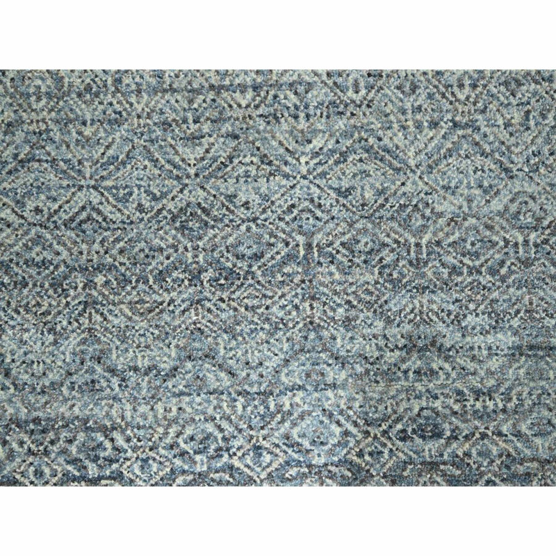 Tapis en laine noué à la main 9 pi x 11 pi 10 po bleu argenté à motif de losanges Koh0oor Herat