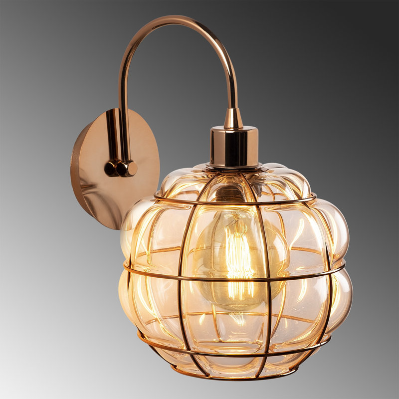 Lampe murale glamour en cuivre, 11,8 po x 10,6 po x 11,8 po | Corps en fer durable avec bouchon en verre élégant, douille E27 (40 W maximum) | Homologué IP20, parfait pour la décoration hôtelière et moderne, solution d'éclairage élégante