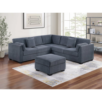 L-Shaped Sectional Couch With Ottoman, Upholstered Sectional Sofa For Apartment, Living Room